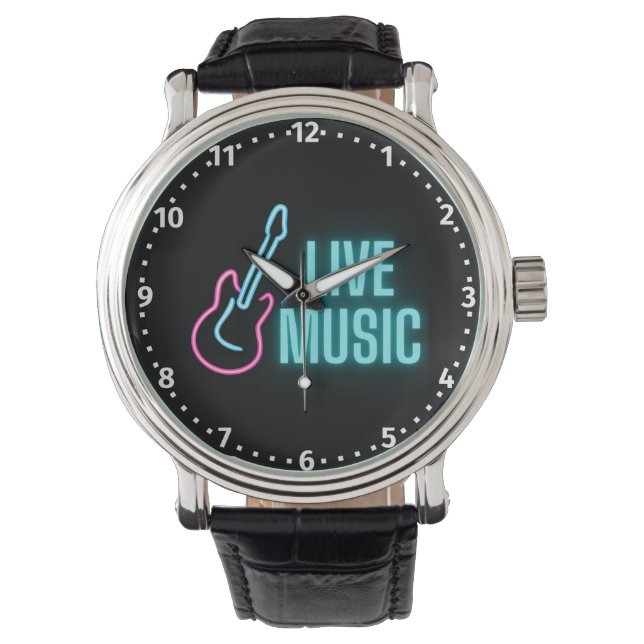 Live Music Neon Guitar Horloge (Voorkant)