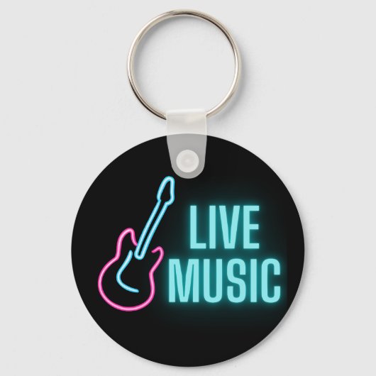 Live Music Neon Guitar Sleutelhanger (Voorkant)