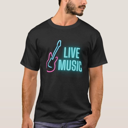 Live Music Neon Guitar T-shirt (Voorkant)