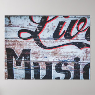 Live Music Shabby Chic Sign Poster