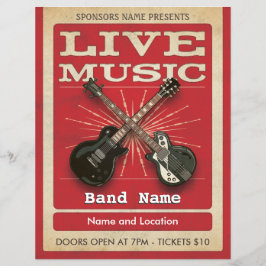 Live Music Two Guitar Flyer Red