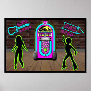 live muziek in een bar met jukebox poster