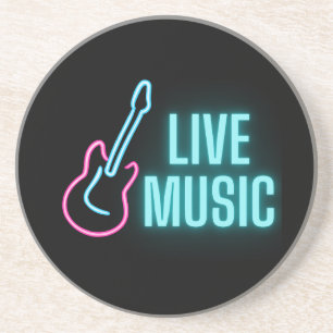 Live Muziek Neon Gitaar Zandsteen Onderzetter