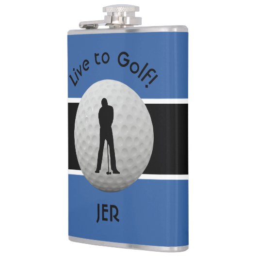 Live naar Golf Quote Monogrammed Initialen Blue Bl Heupfles (Links)