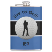 Live naar Golf Quote Monogrammed Initialen Blue Bl Heupfles (Voorkant)