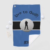 Live naar Golf Quote Monogrammed Royal Blue Black Golfhanddoek (Insitu)