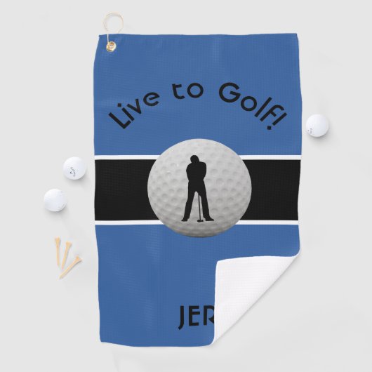 Live naar Golf Quote Monogrammed Royal Blue Black Golfhanddoek (Insitu)