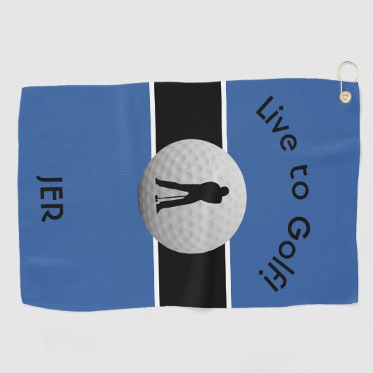 Live naar Golf Quote Monogrammed Royal Blue Black Golfhanddoek (Horizontaal)