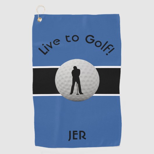 Live naar Golf Quote Monogrammed Royal Blue Black Golfhanddoek (Voorkant)