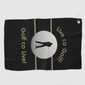 Live naar Golf Quote Typography Black & Golden Golfhanddoek (Horizontaal)