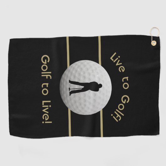 Live naar Golf Quote Typography Black & Golden Golfhanddoek (Horizontaal)