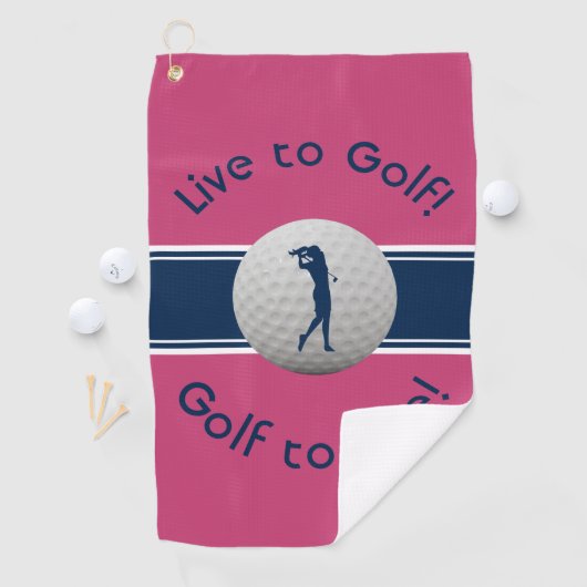 Live naar Golf Quote Typography Pink & Blue Golfhanddoek (Insitu)
