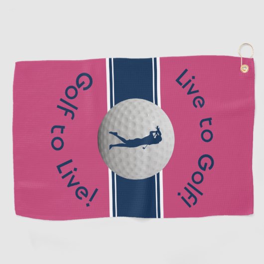 Live naar Golf Quote Typography Pink & Blue Golfhanddoek (Horizontaal)
