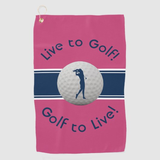Live naar Golf Quote Typography Pink & Blue Golfhanddoek (Voorkant)