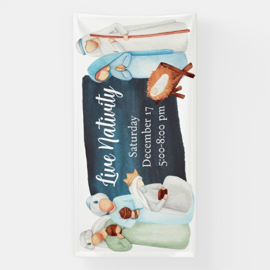 Live Natitivity-kerstkerkbanner Spandoek (Verticaal)