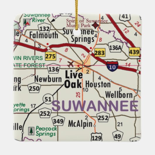 Live Oak Florida Map Keramisch Ornament (Achterkant)