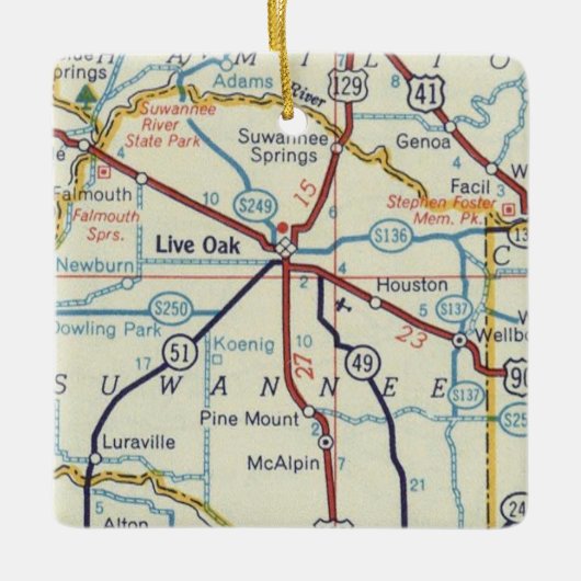 Live Oak Suwannee River Map Keramisch Ornament (Voorkant)