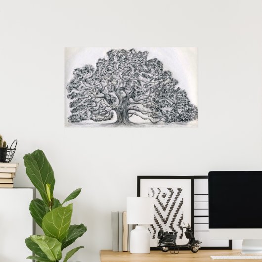 LIVE OAK TREE SKETCH POSTER (Thuiskantoor)