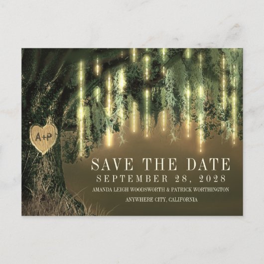 Live Oak Tree Spaans mos Sla de datum kaarten (Voorkant)