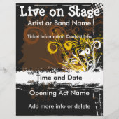 Live op Stage Floral Grunge Music Flyer (Achterkant)