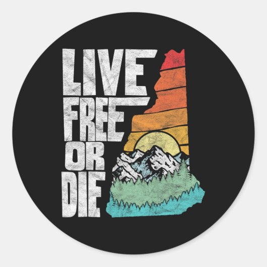 Live Or Die Retro New Hampshire Nature Ronde Sticker (Voorkant)