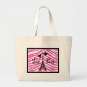 LIVE PARIS PINK ZEBRA EIFFEL TOWER HEART PRINT GROTE TOTE BAG (Voorkant)