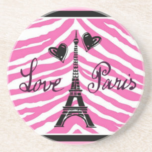 LIVE PARIS PINK ZEBRA EIFFEL TOWER HEART PRINT ZANDSTEEN ONDERZETTER