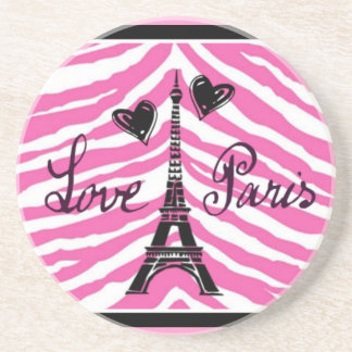 LIVE PARIS PINK ZEBRA EIFFEL TOWER HEART PRINT ZANDSTEEN ONDERZETTER