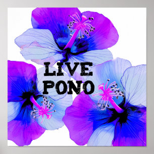 Live Pono Hawaïaanse Hibiscus Paars Blauw Bloem Poster