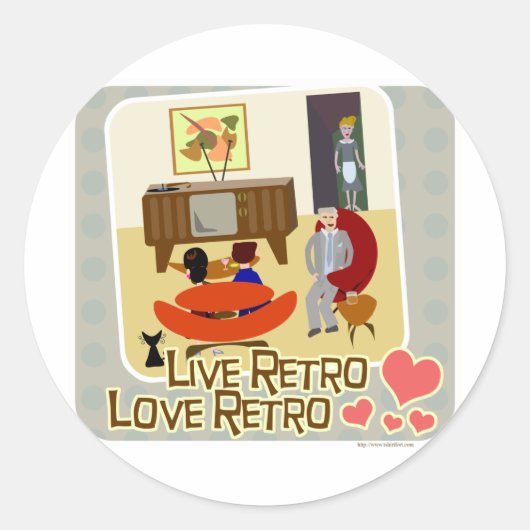 Live Retro Love Retro Slogan Ronde Sticker (Voorkant)