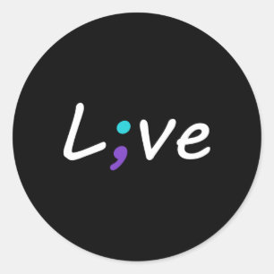 Live Semicolon Zelfmoordpreventie Bewustzijn 2 Ronde Sticker