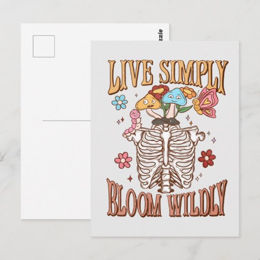 Live Simply, Bloom Wildly - Skeleton & Mushroom Briefkaart (Voorkant / Achterkant)