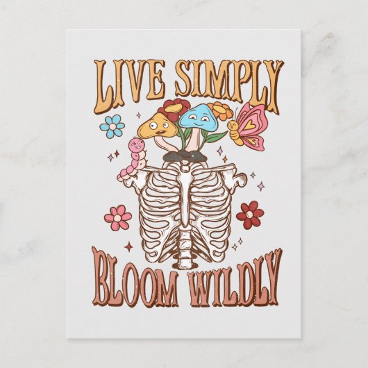 Live Simply, Bloom Wildly - Skeleton & Mushroom Briefkaart (Voorkant)