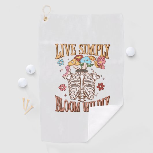 Live Simply, Bloom Wildly – Skeleton & Mushrooms Golfhanddoek (Insitu)