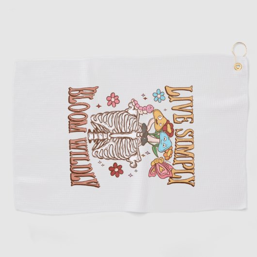 Live Simply, Bloom Wildly – Skeleton & Mushrooms Golfhanddoek (Horizontaal)