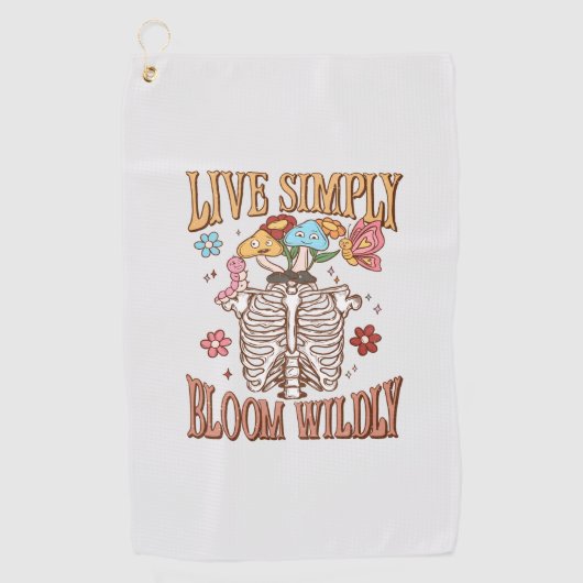 Live Simply, Bloom Wildly – Skeleton & Mushrooms Golfhanddoek (Voorkant)