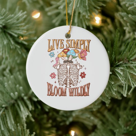 Live Simply, Bloom Wildly – Skeleton & Mushrooms Keramisch Ornament (Boom)