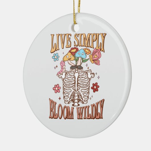 Live Simply, Bloom Wildly – Skeleton & Mushrooms Keramisch Ornament (Links)