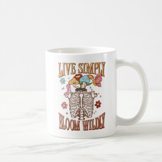 Live Simply, Bloom Wildly – Skeleton & Mushrooms Koffiemok (Rechts)