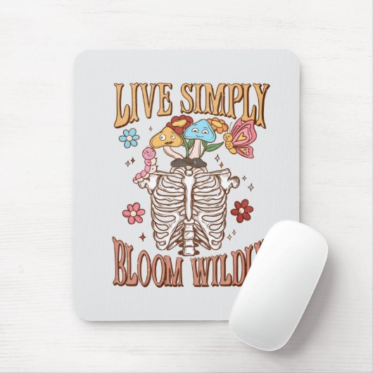 Live Simply, Bloom Wildly – Skeleton & Mushrooms Muismat (Met muis)