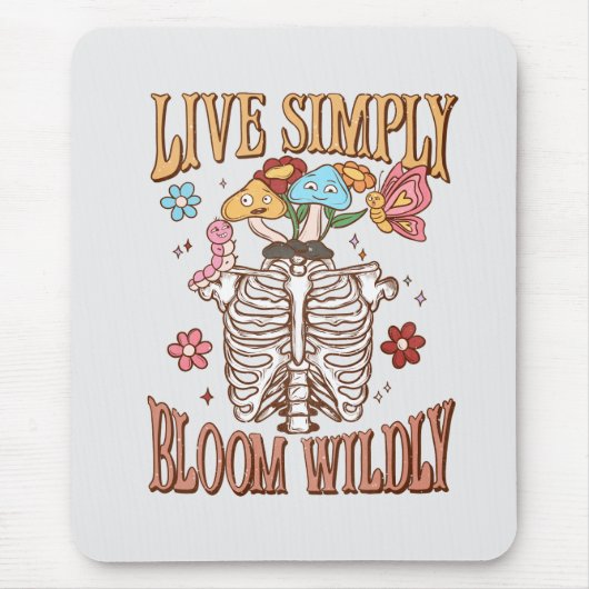 Live Simply, Bloom Wildly – Skeleton & Mushrooms Muismat (Voorkant)