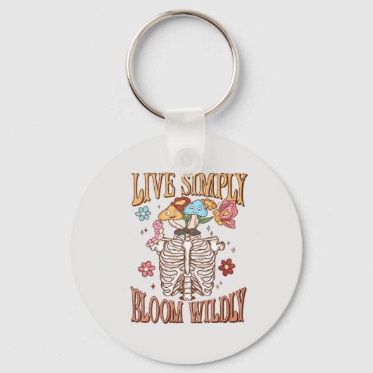 Live Simply, Bloom Wildly – Skeleton & Mushrooms Sleutelhanger (Voorkant)