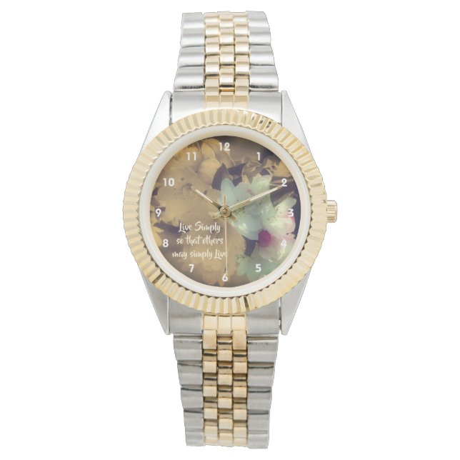 Live Simply Blossoms Inspirational Words   Horloge (Voorkant)