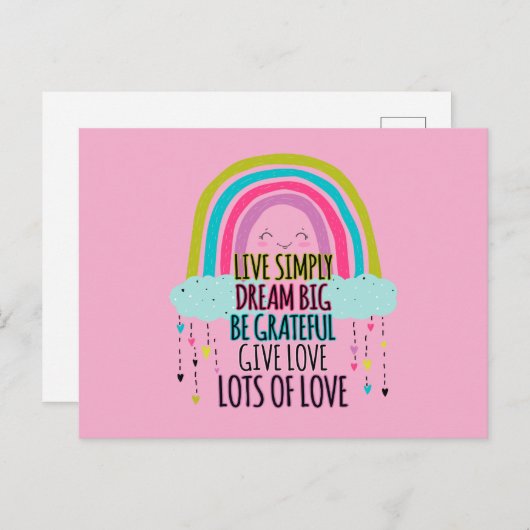 Live Simply Dream Big Wees dankbaar Geef liefde Briefkaart (Voorkant / Achterkant)