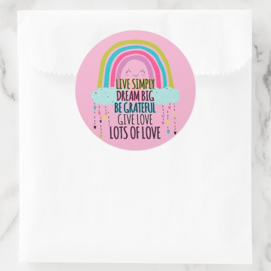 Live Simply Dream Big Wees dankbaar Geef liefde Ronde Sticker (Tas)