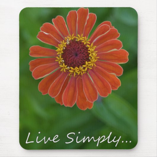 Live Simply Oranje Zinnia Flower mousepad Muismat (Voorkant)