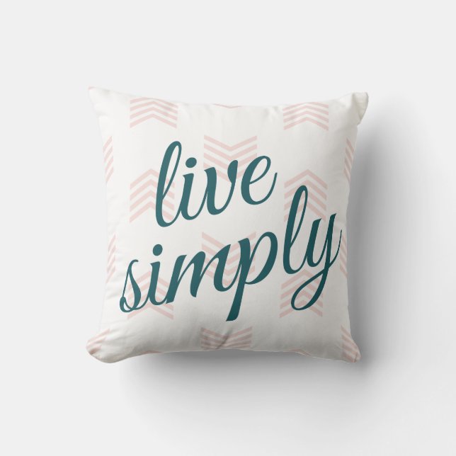 Live Simply Script Typografie Chevron Navy Blue Kussen (Voorkant)