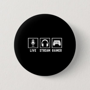Live Stream Gamer Videospel Online Game Live Stre Ronde Button 5,7 Cm