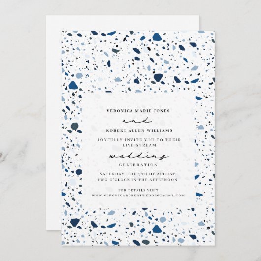 Live Stream Virtual Weddenschap Cobalt Terrazzo Kaart (Voorkant / Achterkant)