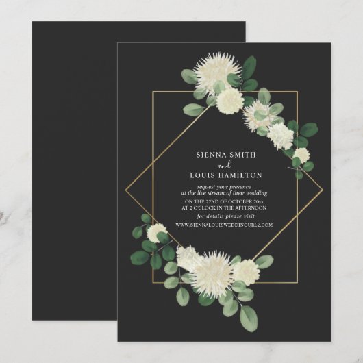 Live Stream Virtual Wedding Floral Botanisch Grijs Kaart (Voorkant / Achterkant)